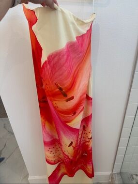 Peppermayo Cream Maxi Dress with Pink and Orange Floral Print